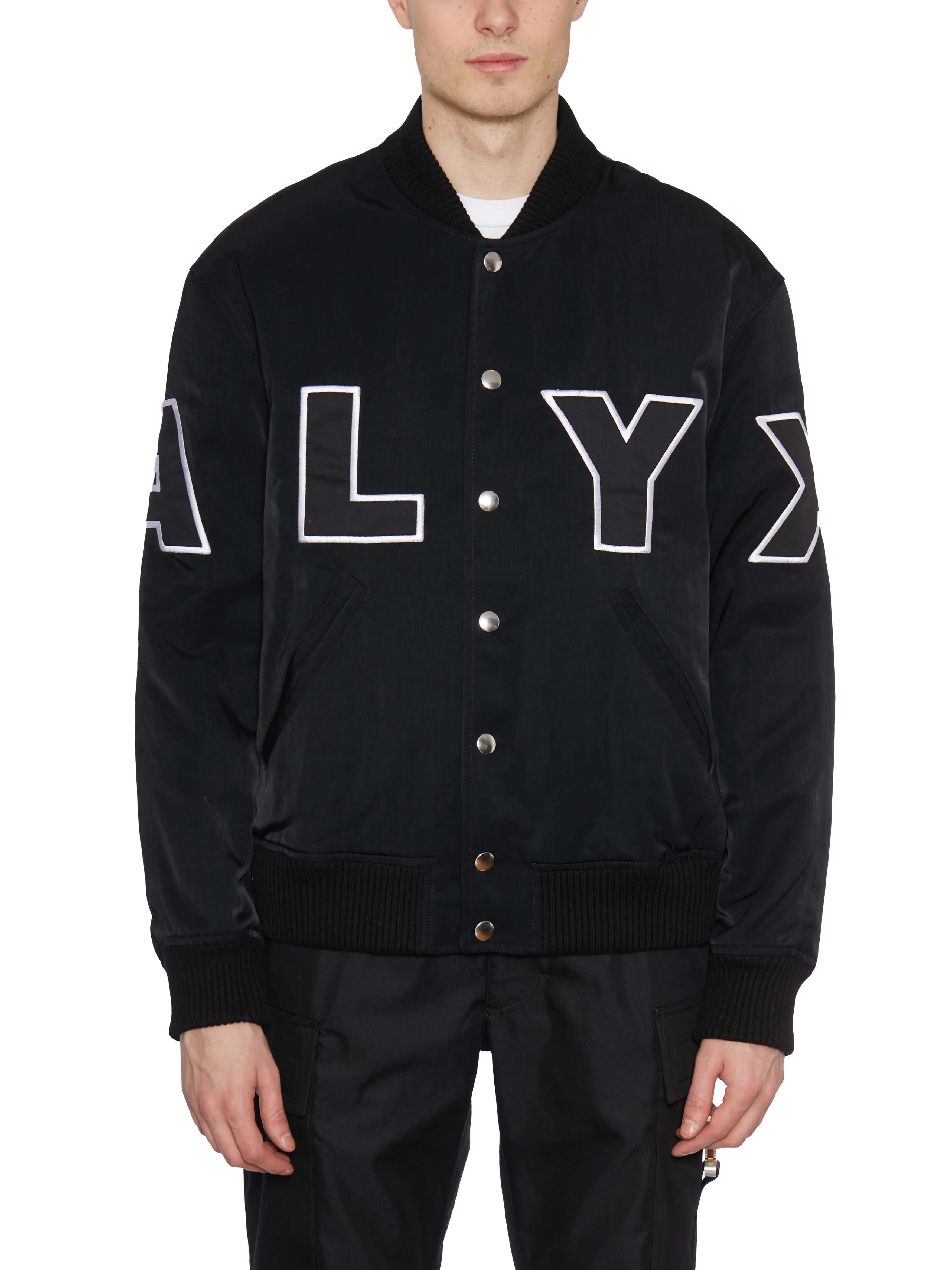 1017 ALYX 9SM Men's Black Varsity Jacket - SS23 Wool Blend with Logo Patch