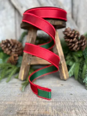 1" Red Green Satin Duo Ribbon, Farrisilk Ribbon