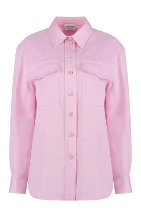 ALEXANDER MCQUEEN Pink Wool Overshirt with Flap Pockets and Rounded Hem for Women – SS24 Collection