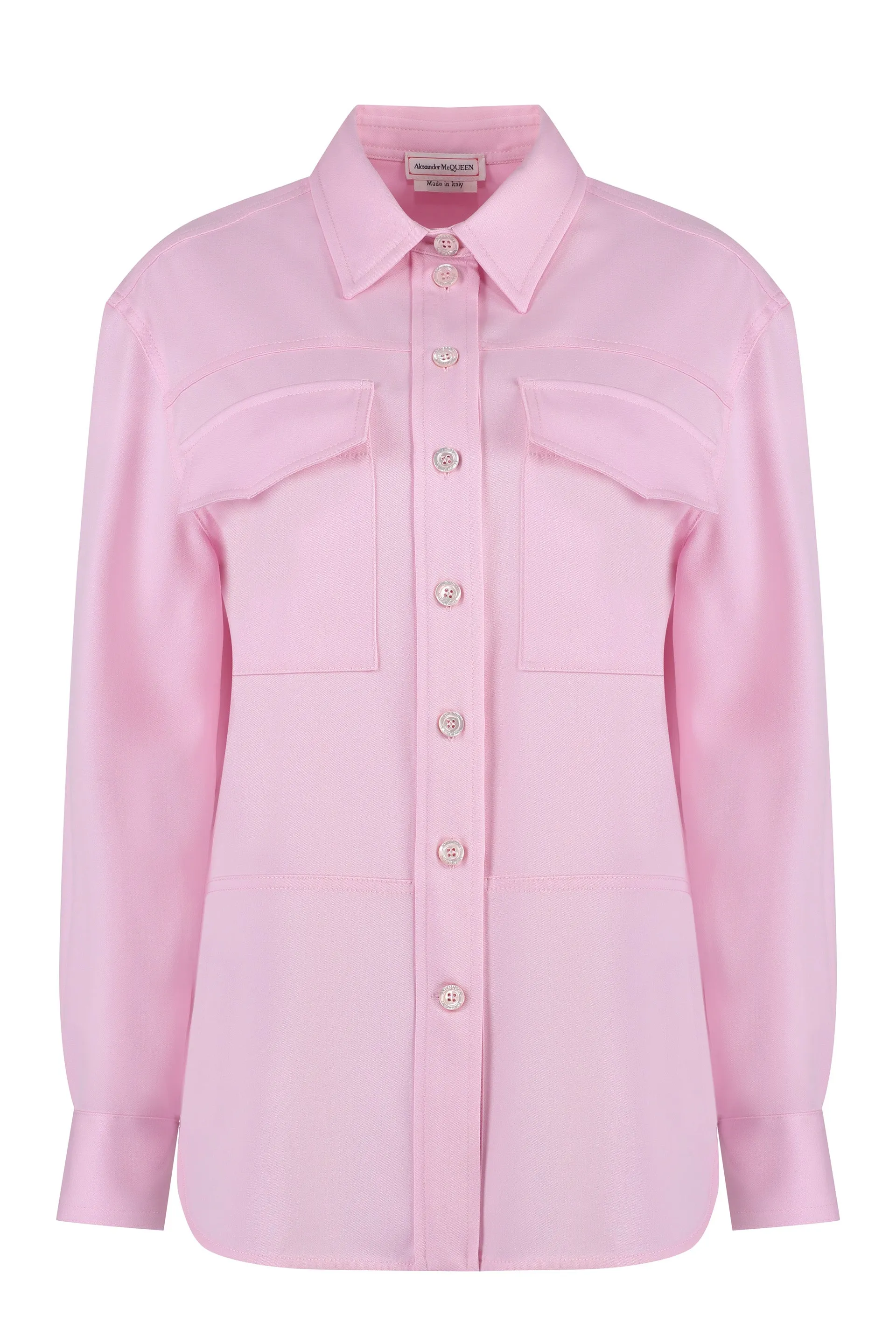 ALEXANDER MCQUEEN Pink Wool Overshirt with Flap Pockets and Rounded Hem for Women – SS24 Collection