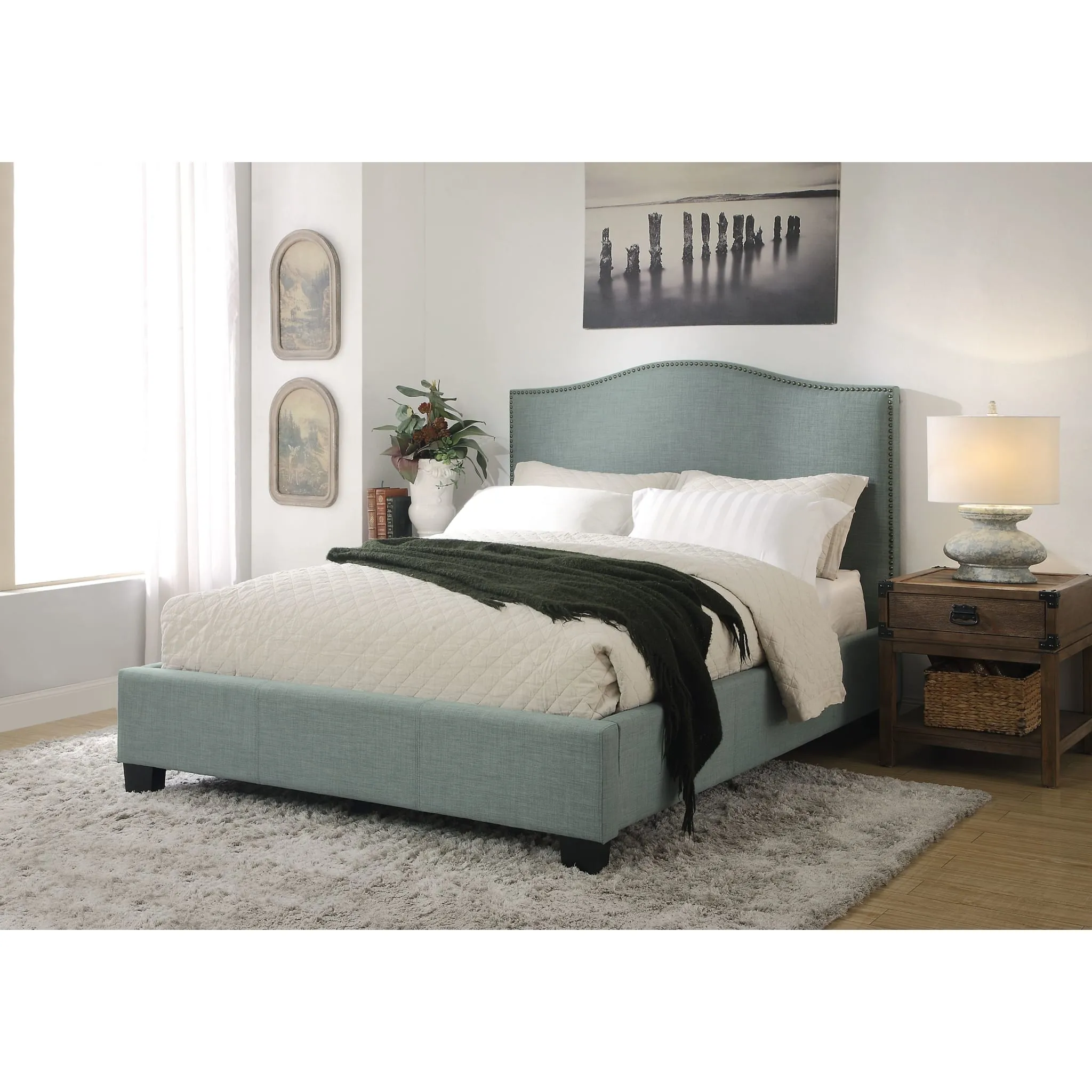 Ariana Upholstered Footboard Storage Bed in Bluebird