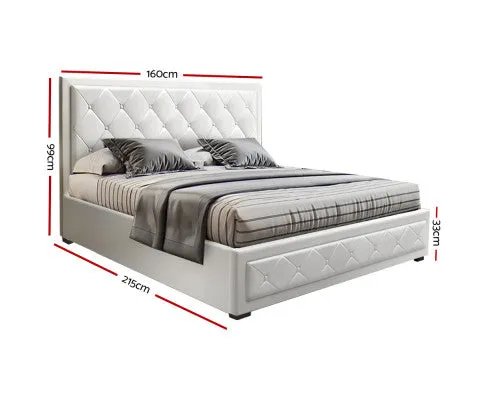 Artiss Bed Frame Queen Size Gas Lift White TIYO