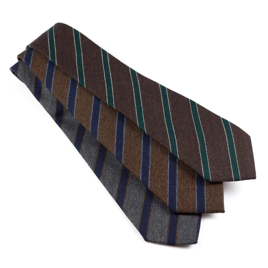 Brown wool tie, navy & light blue stripes