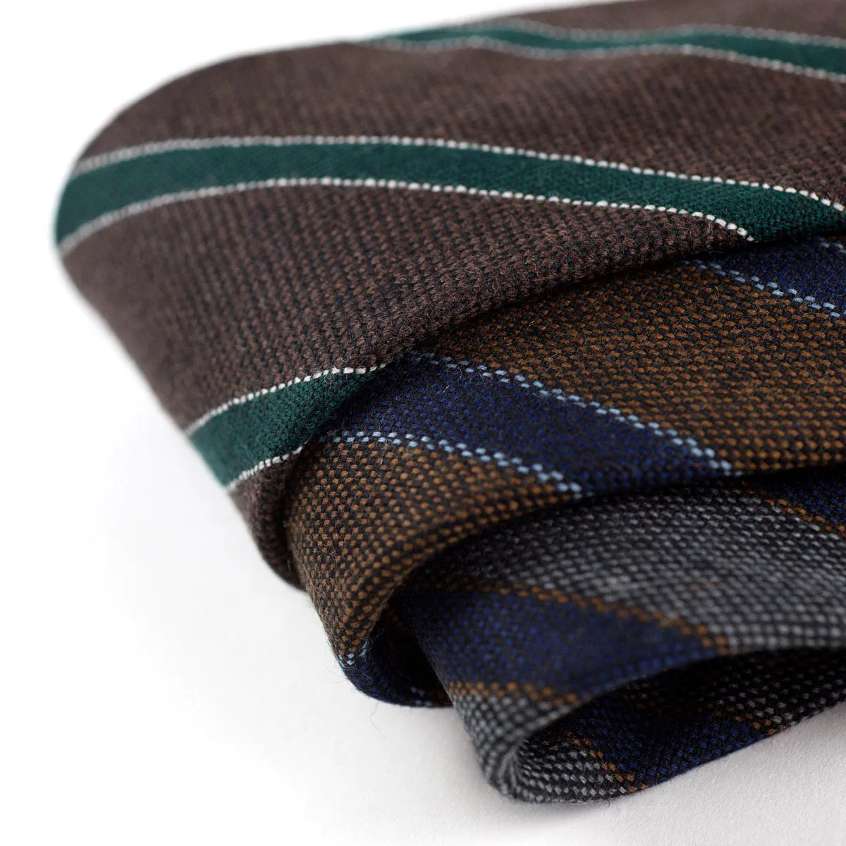 Brown wool tie, navy & light blue stripes