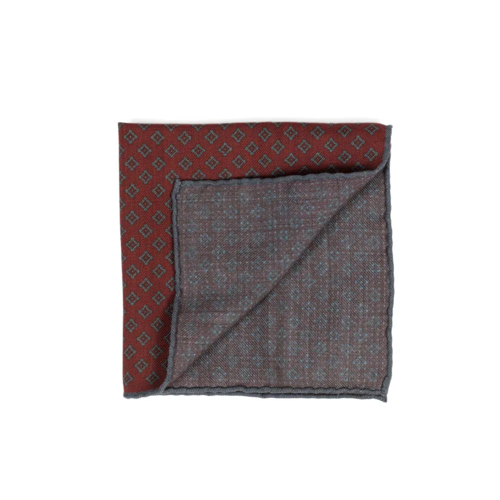 Burgundy and grey double-sided wool square, neat print