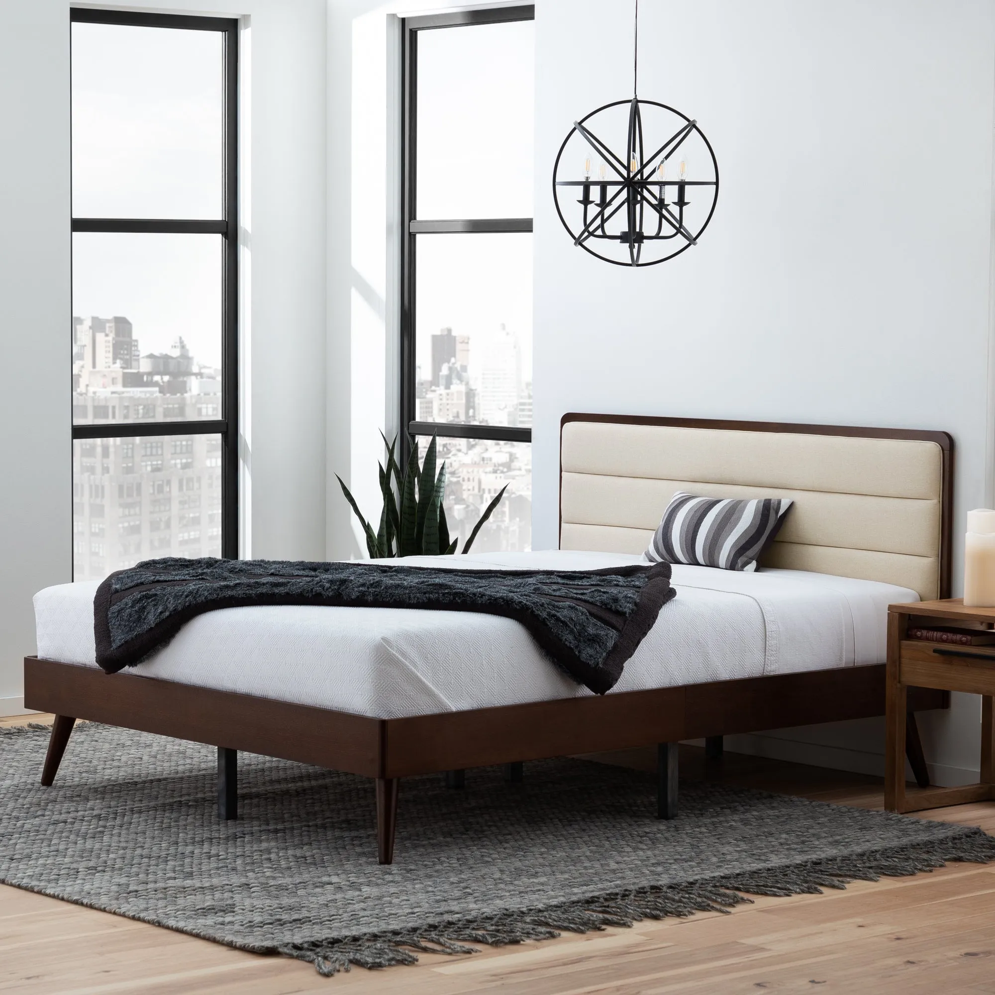 Canterbury Wood Bed Frame with Upholstered Headboard