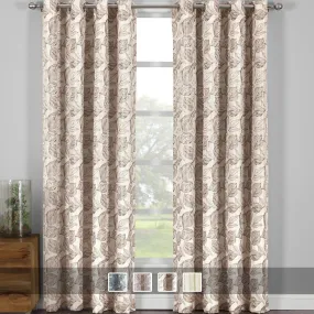 Catalina Leaf Swirl Jacquard Curtain Panels Grommet Top (Set of 2)