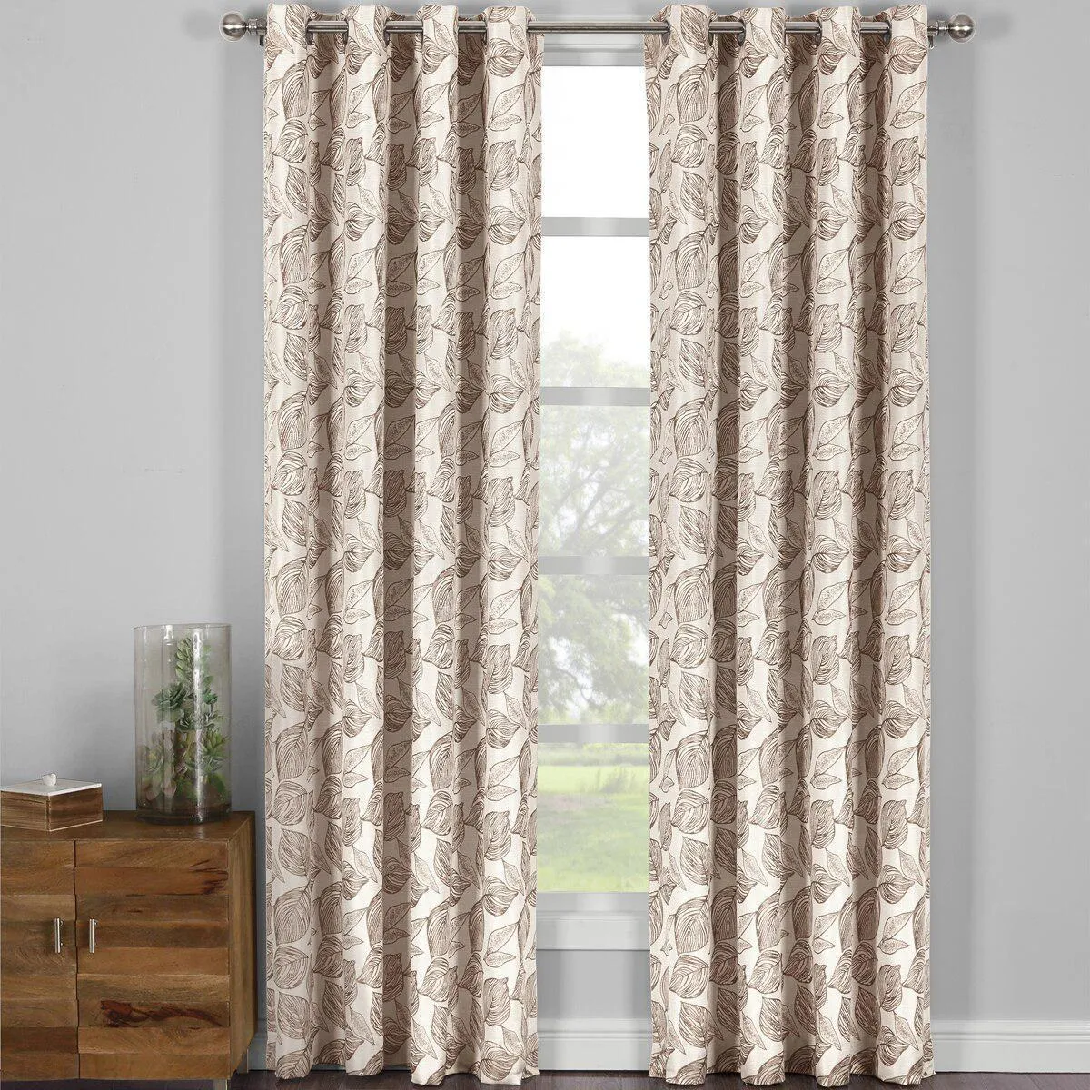 Catalina Leaf Swirl Jacquard Curtain Panels Grommet Top (Set of 2)