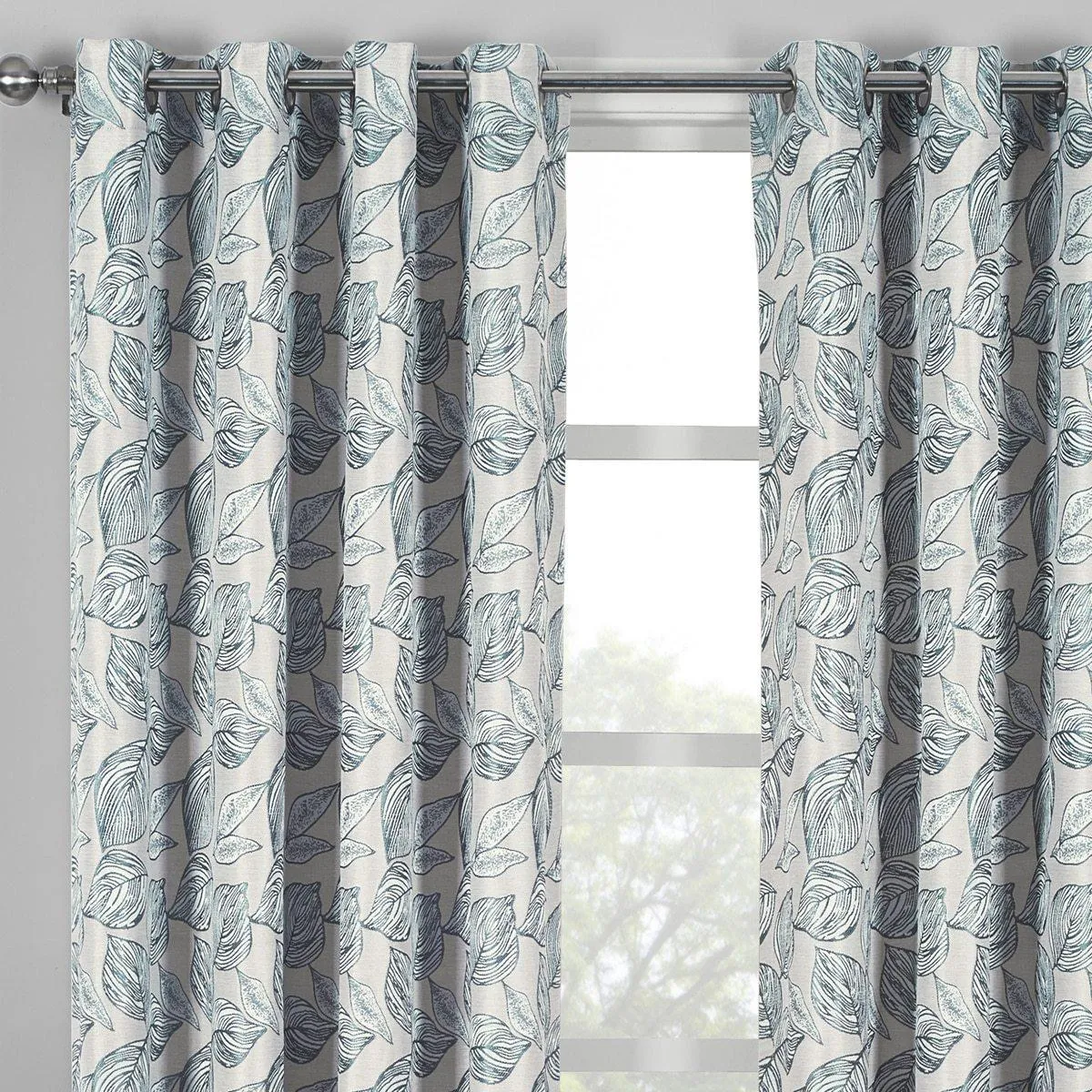 Catalina Leaf Swirl Jacquard Curtain Panels Grommet Top (Set of 2)