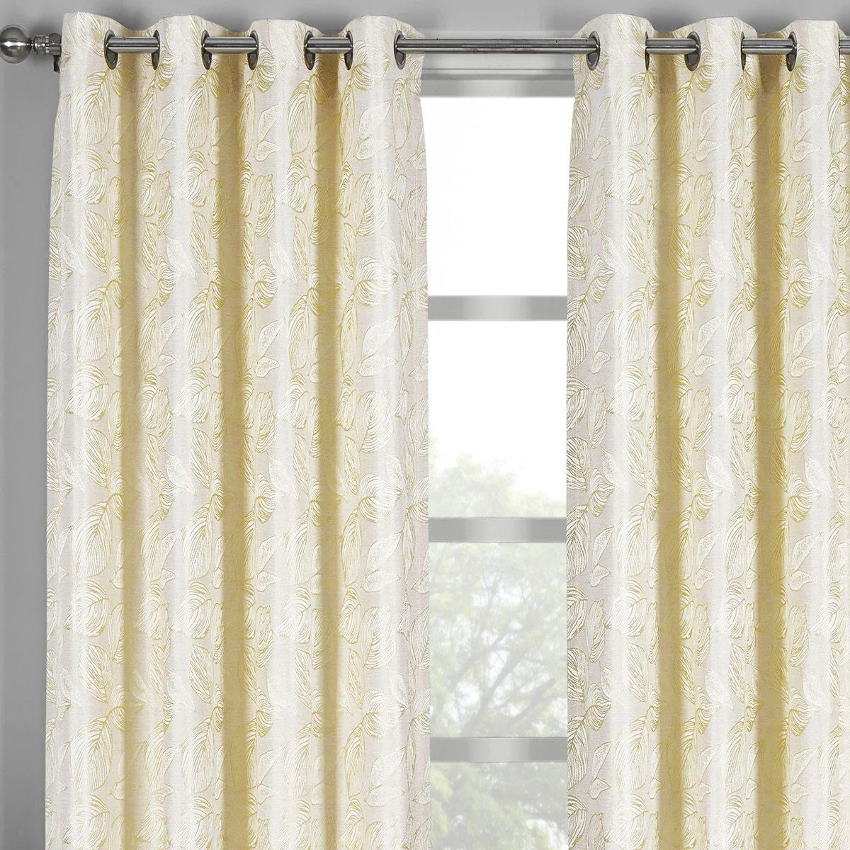 Catalina Leaf Swirl Jacquard Curtain Panels Grommet Top (Set of 2)