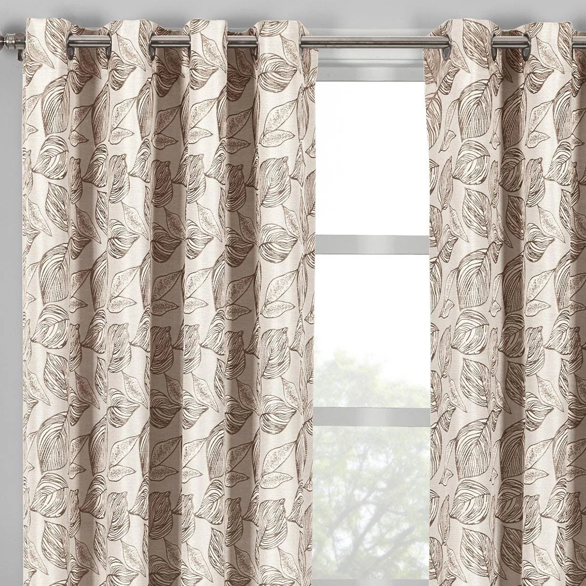 Catalina Leaf Swirl Jacquard Curtain Panels Grommet Top (Set of 2)