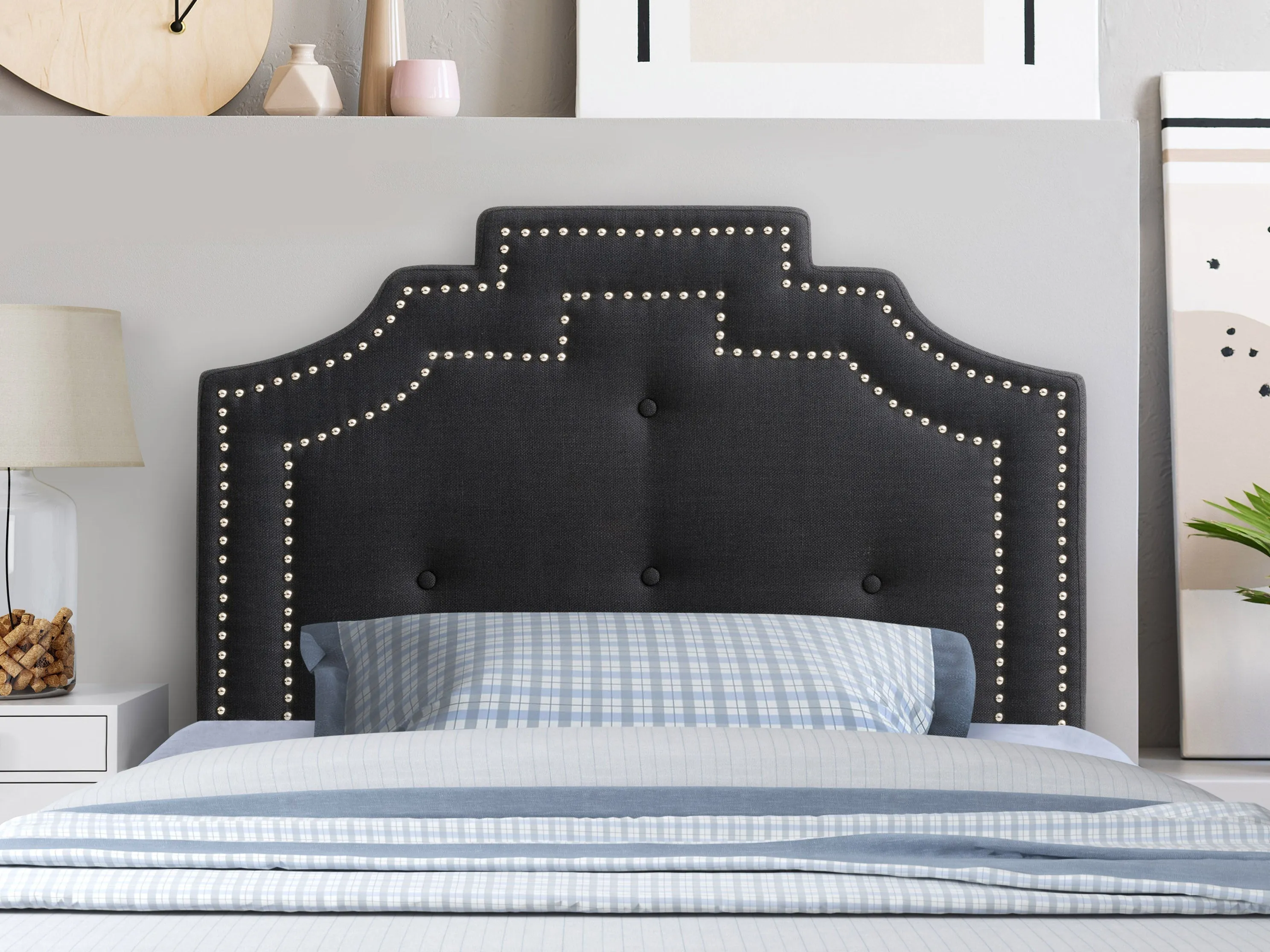 Dark Grey Padded Twin/Single Headboard