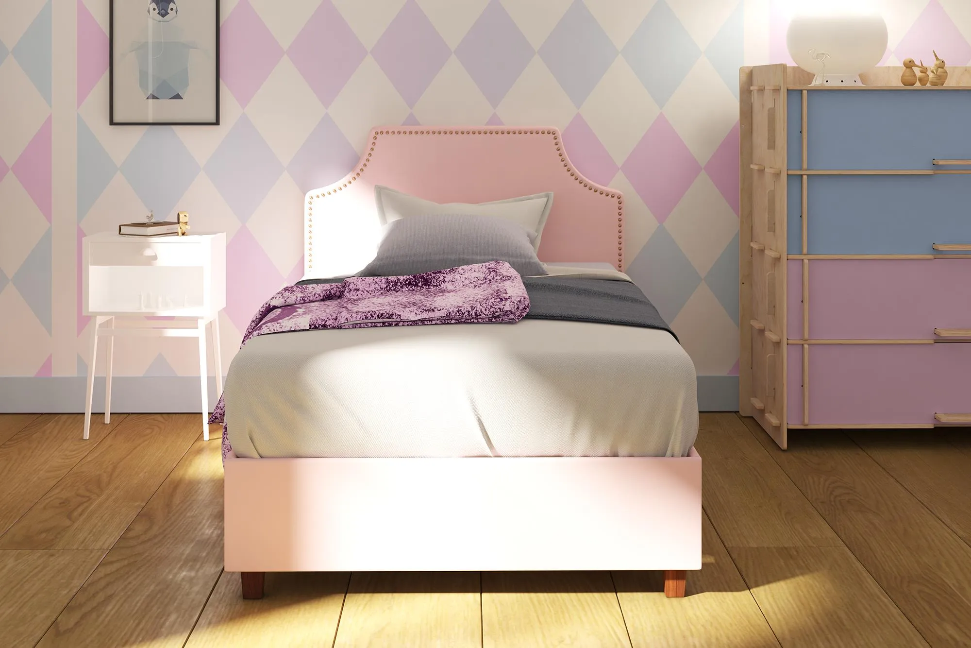 DHP Melita Upholstered Bed, Twin, Pink Linen