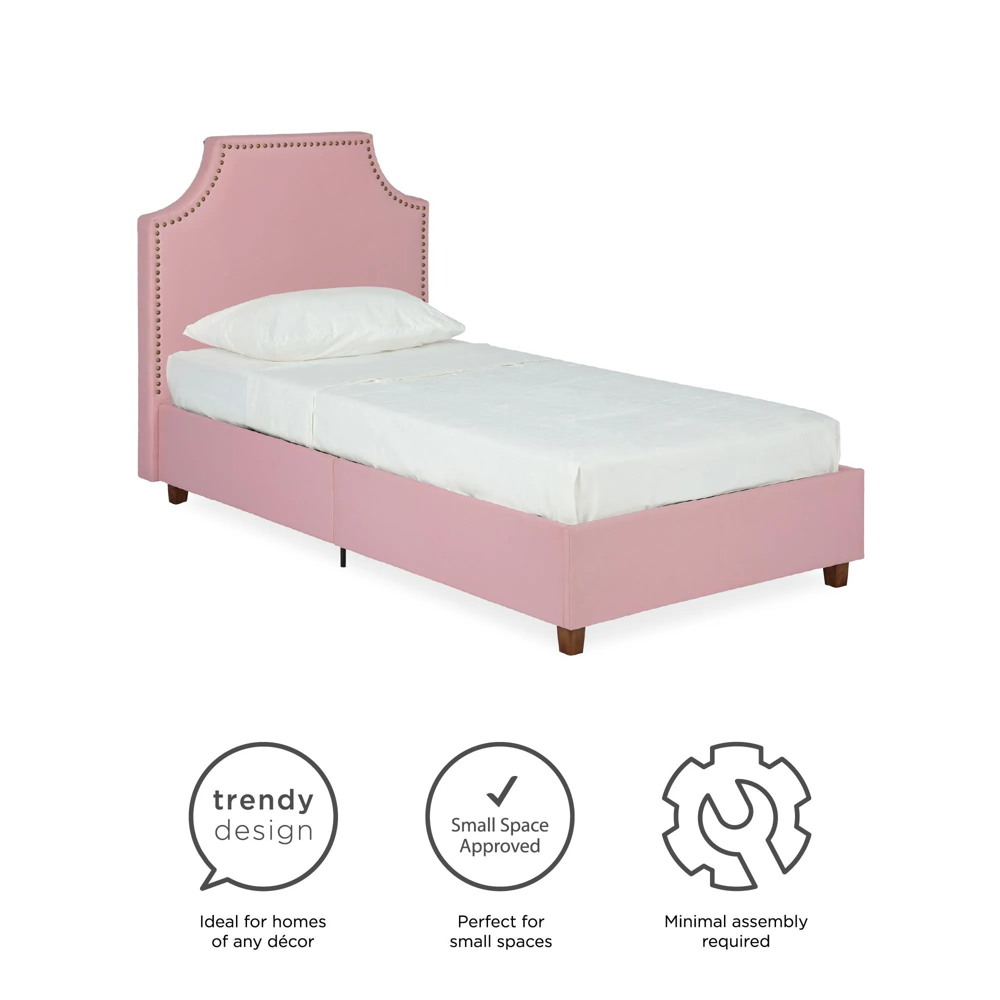 DHP Melita Upholstered Bed, Twin, Pink Linen