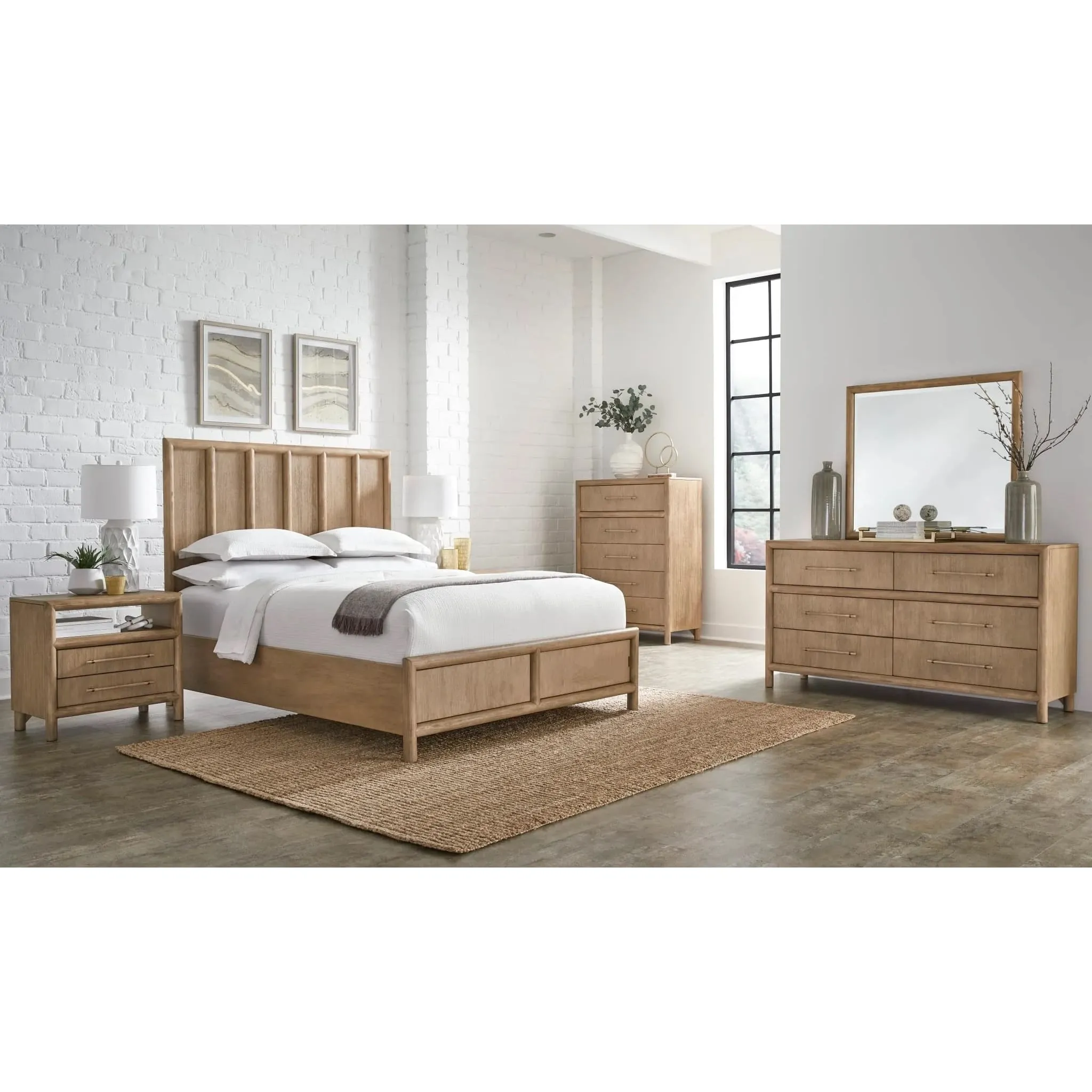 Dorsey Wooden Panel Bed in Granola