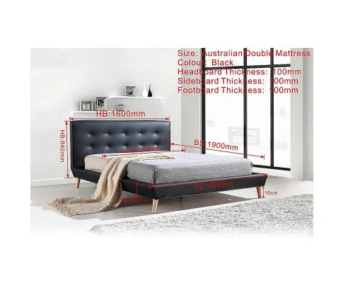 Double PU Leather Deluxe Bed Frame Black