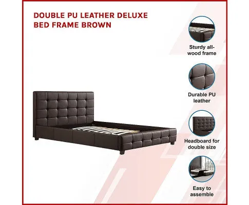 Double PU Leather Deluxe Bed Frame Brown