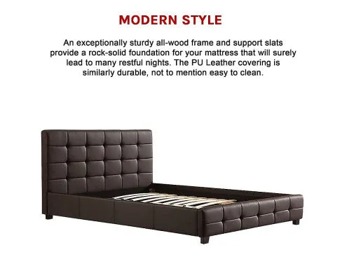 Double PU Leather Deluxe Bed Frame Brown