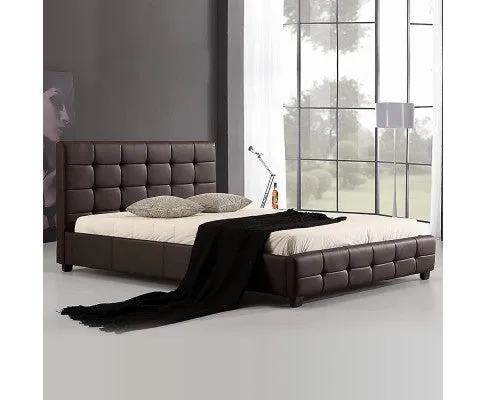 Double PU Leather Deluxe Bed Frame Brown