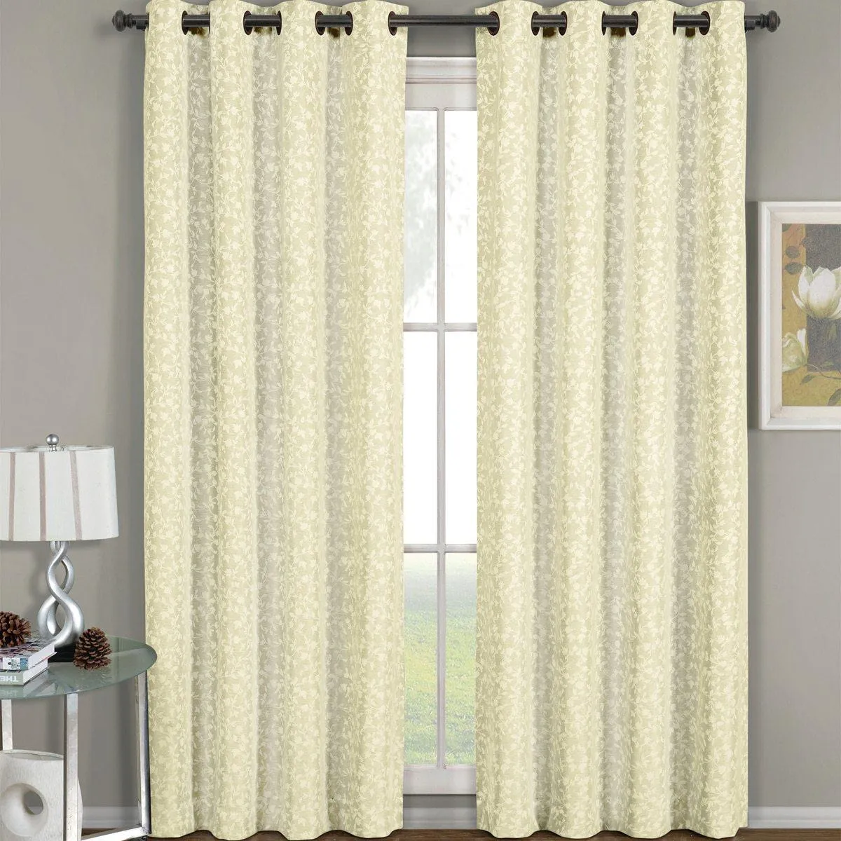 Fiorela Jacquard Drapes Floral Curtains Grommet Top Panel (Single)