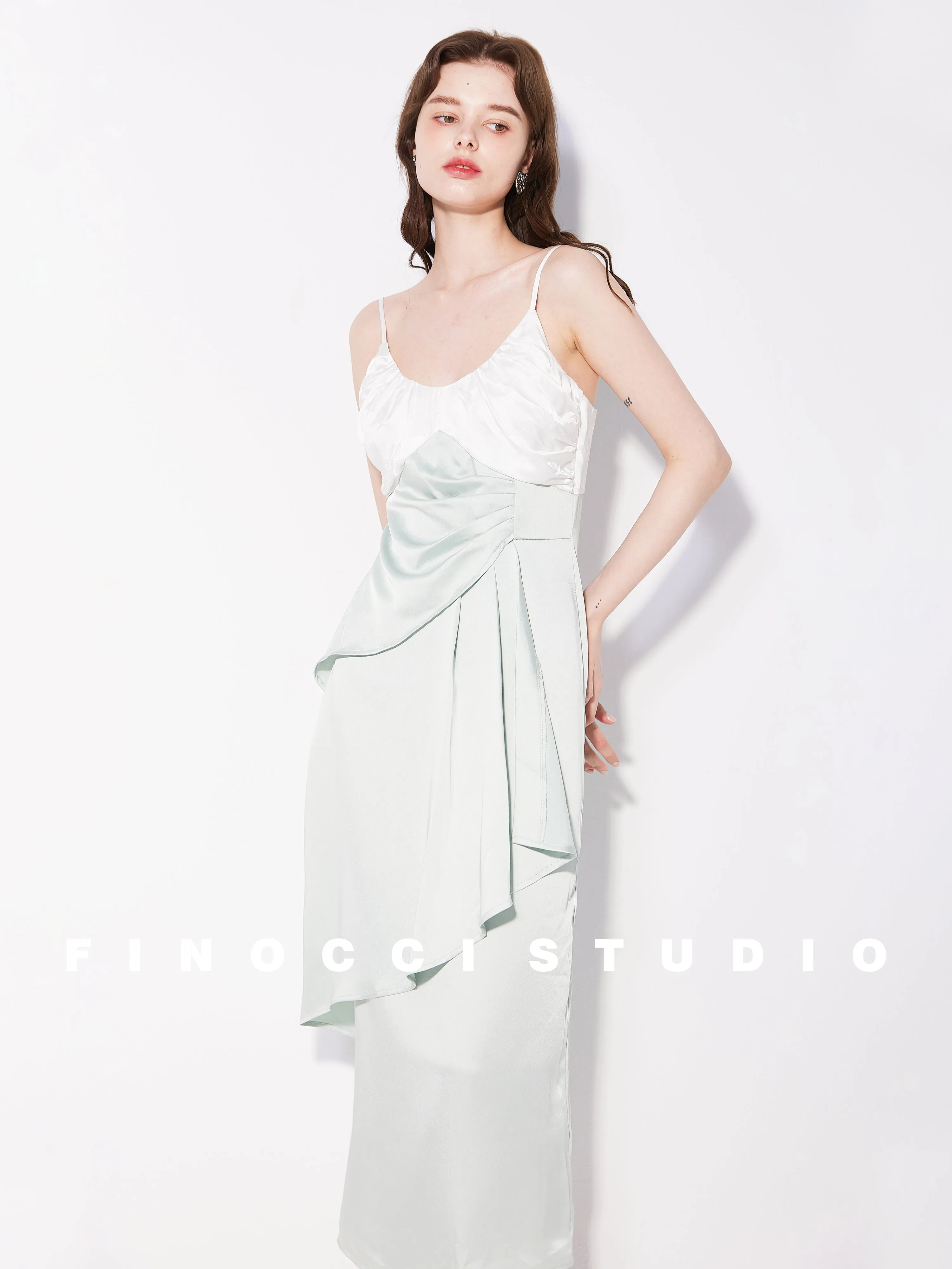 French Jacquard Contrast Satin Panel Slip Dress - Bella