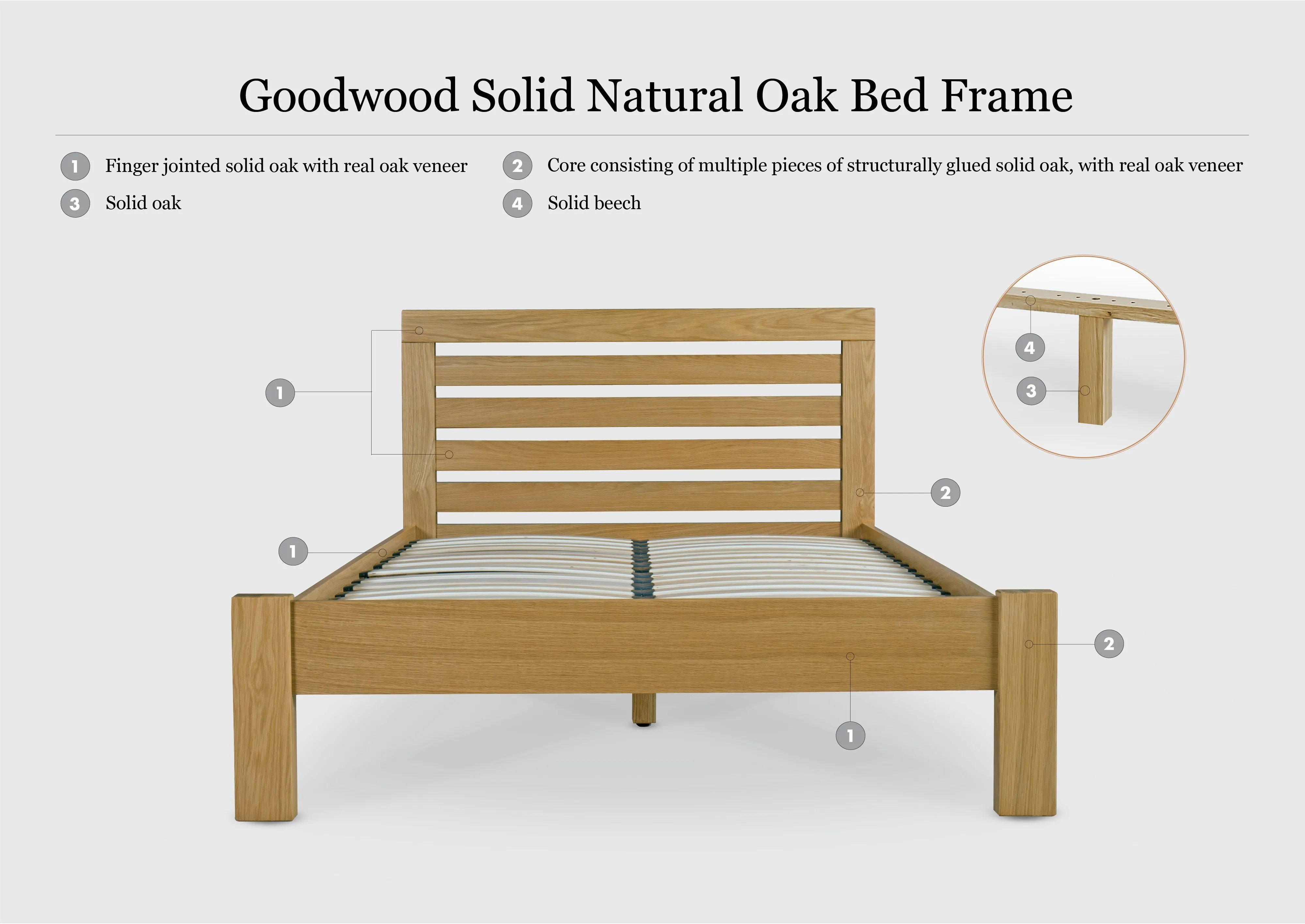 Goodwood Solid Natural Oak Bed Frame - 4ft6 Double