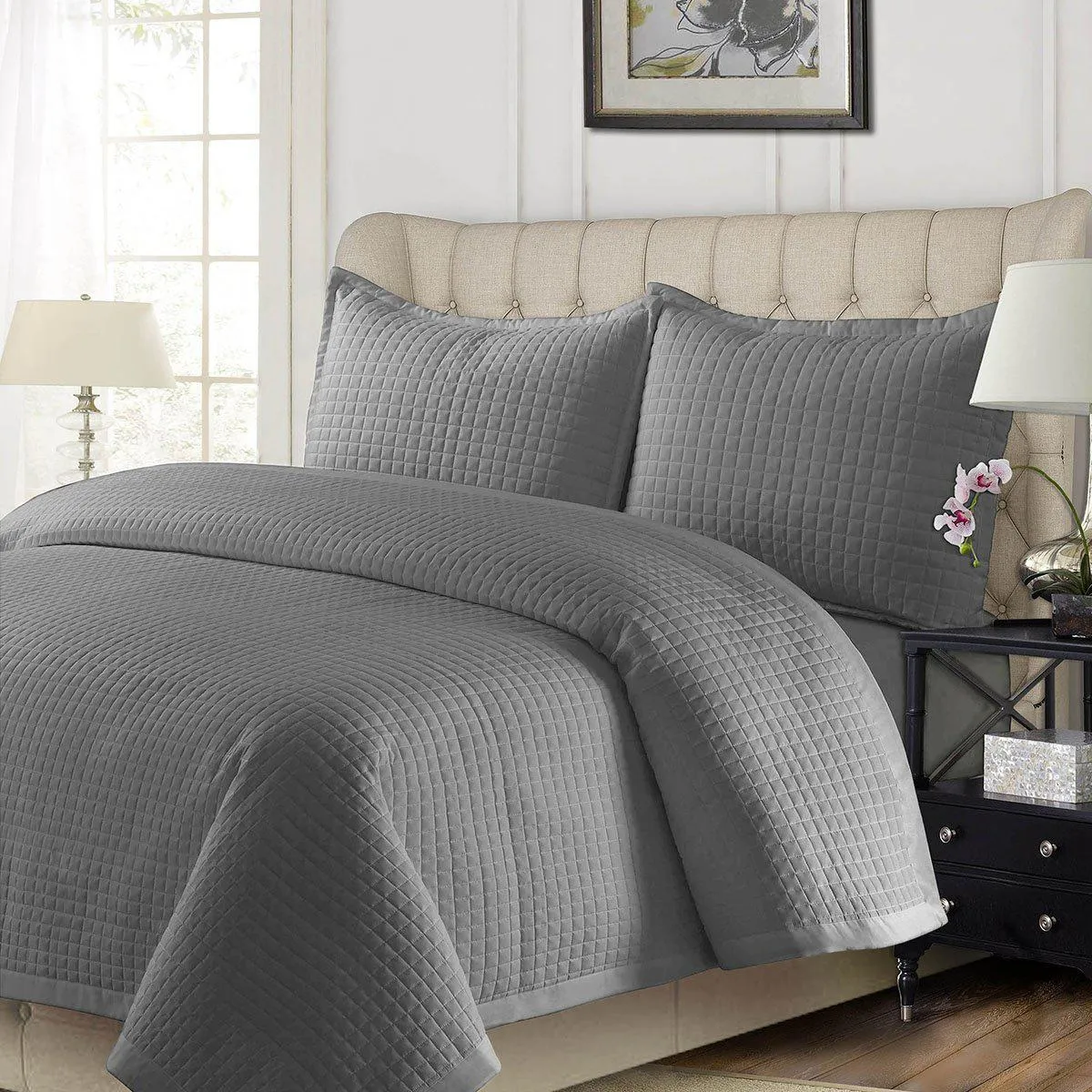 Gray Coverlet / Bedspread Set Reversible