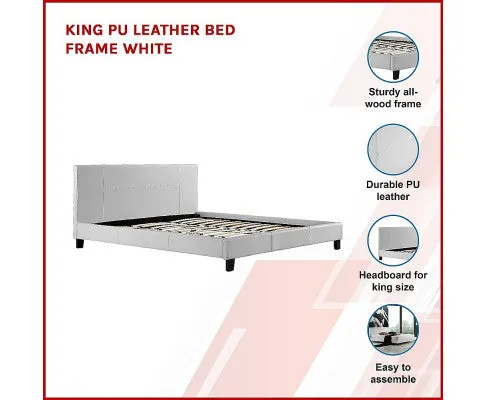 King PU Leather Bed Frame White