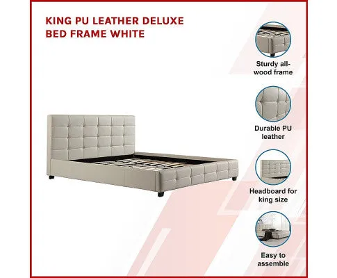 King PU Leather Deluxe Bed Frame White