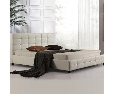 King PU Leather Deluxe Bed Frame White