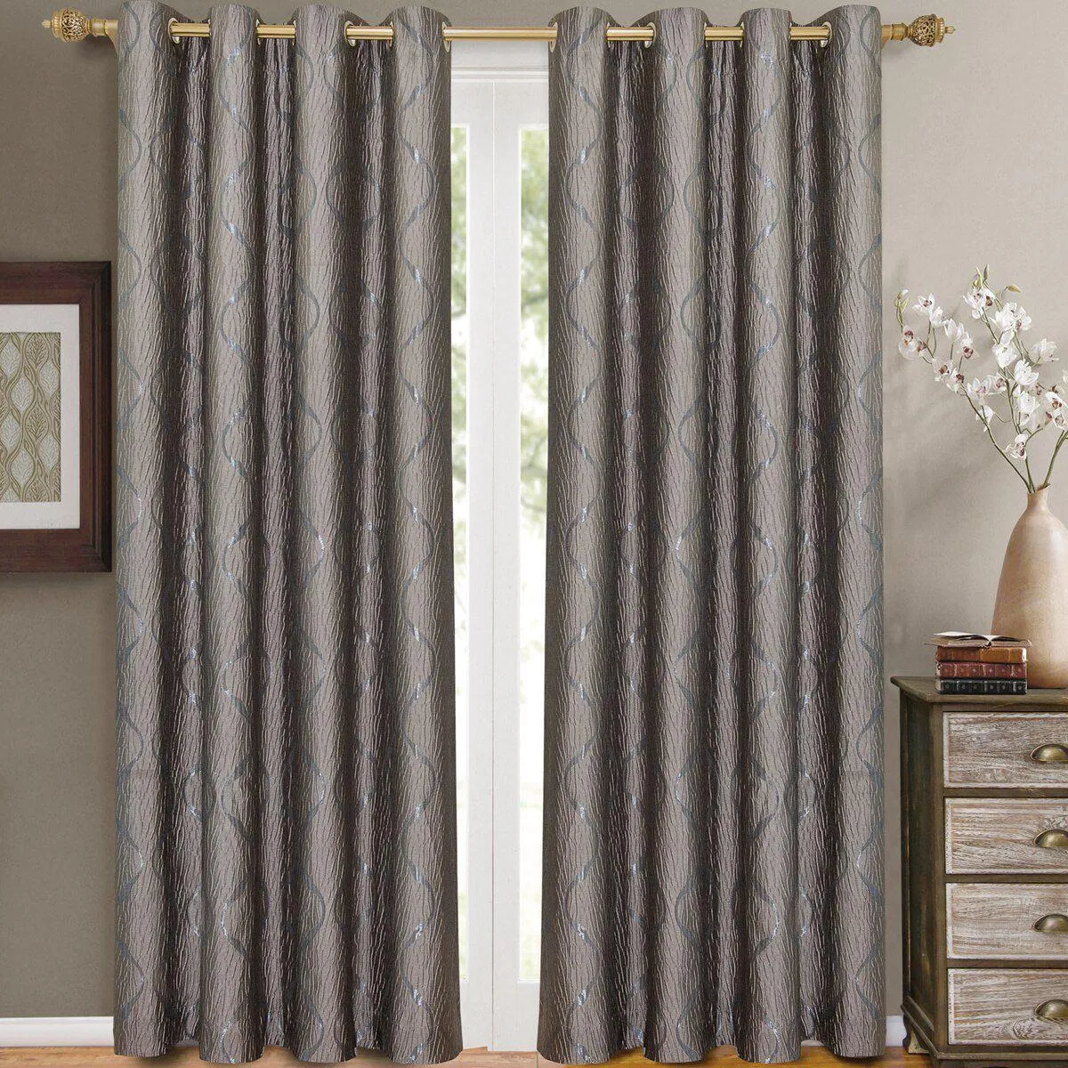 Laguna Contemporary Swirl Jacquard Curtain Panels With Top Grommets (Pair)