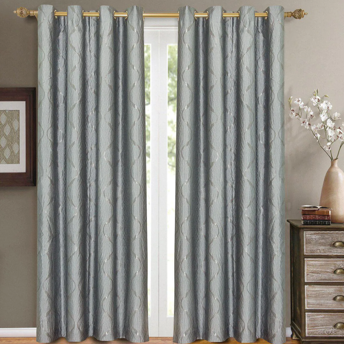 Laguna Contemporary Swirl Jacquard Curtain Panels With Top Grommets (Pair)