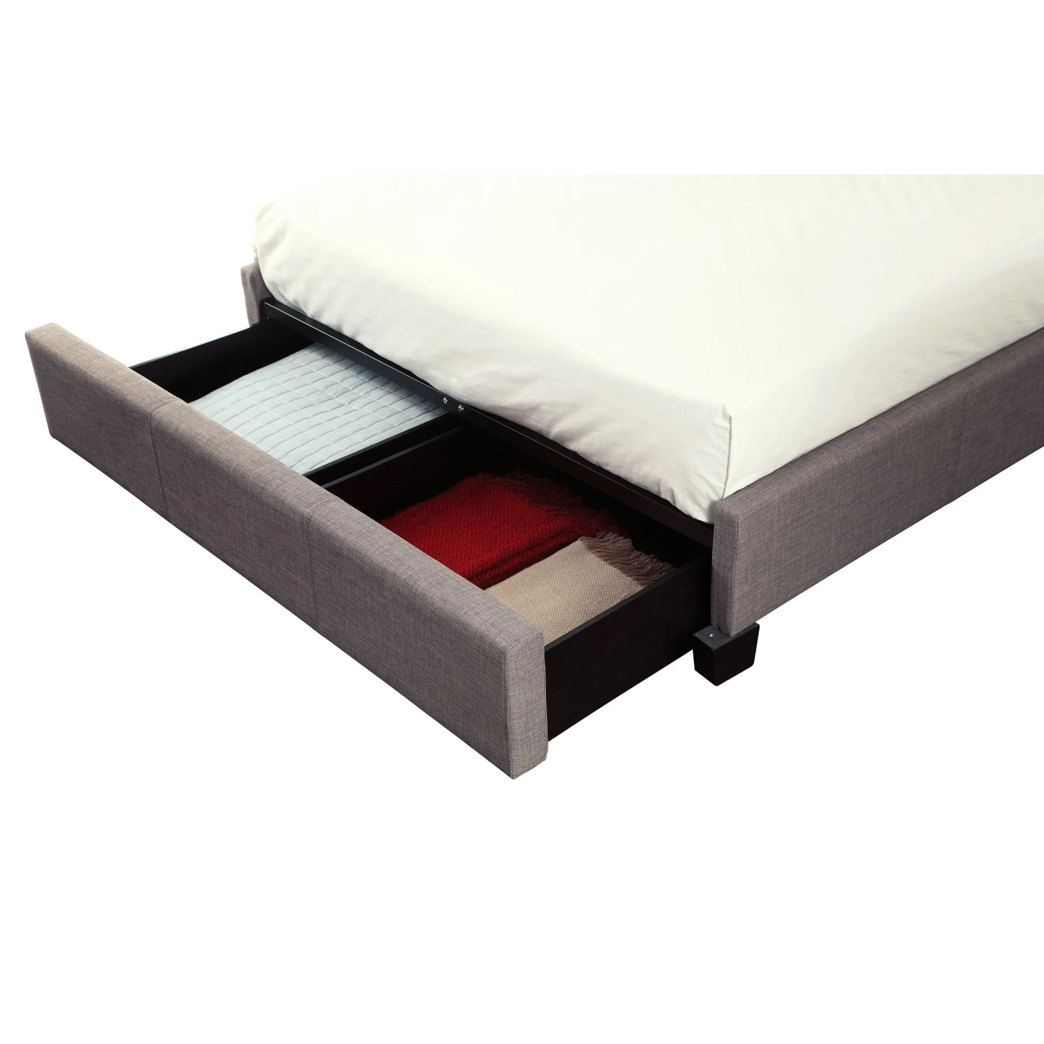 Melina Upholstered Footboard Storage Bed in Dolphin Linen