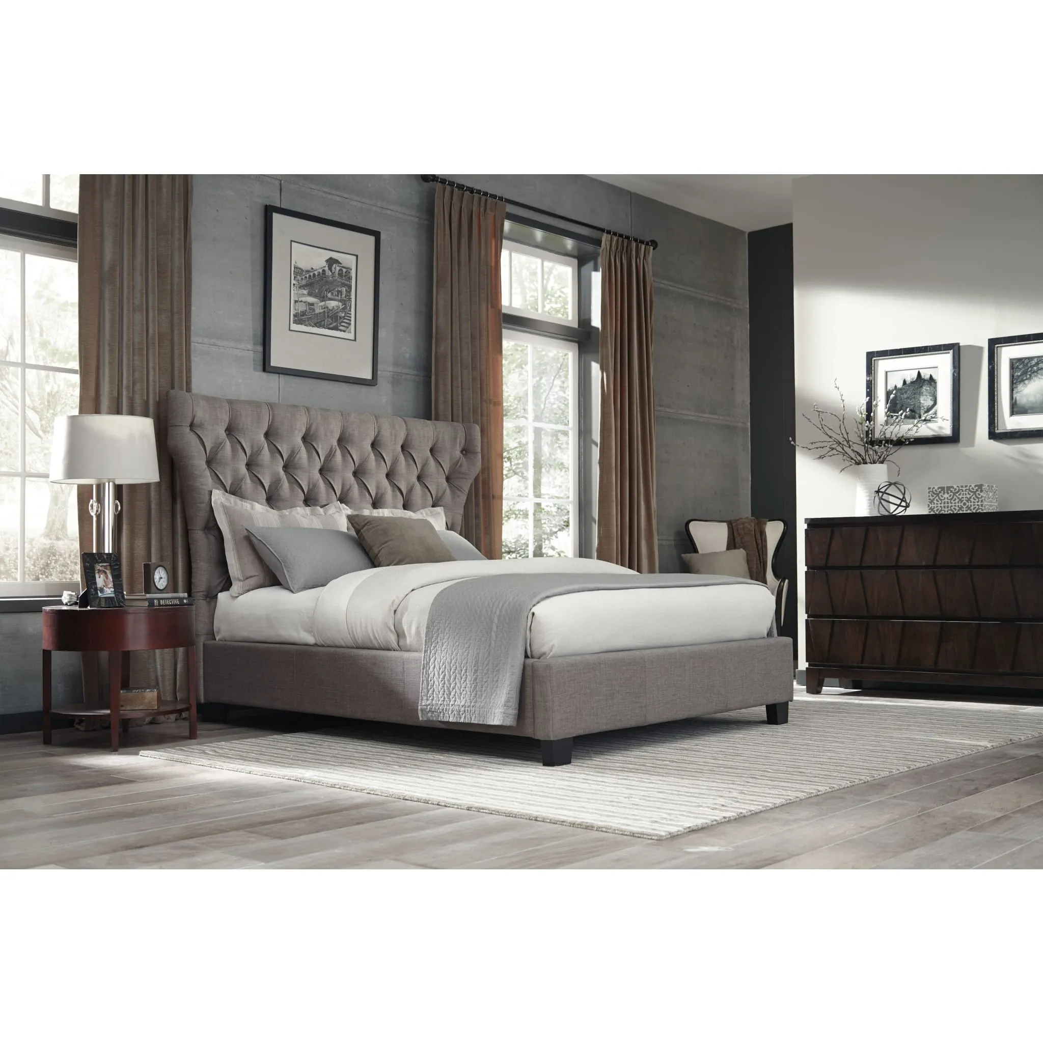 Melina Upholstered Footboard Storage Bed in Dolphin Linen