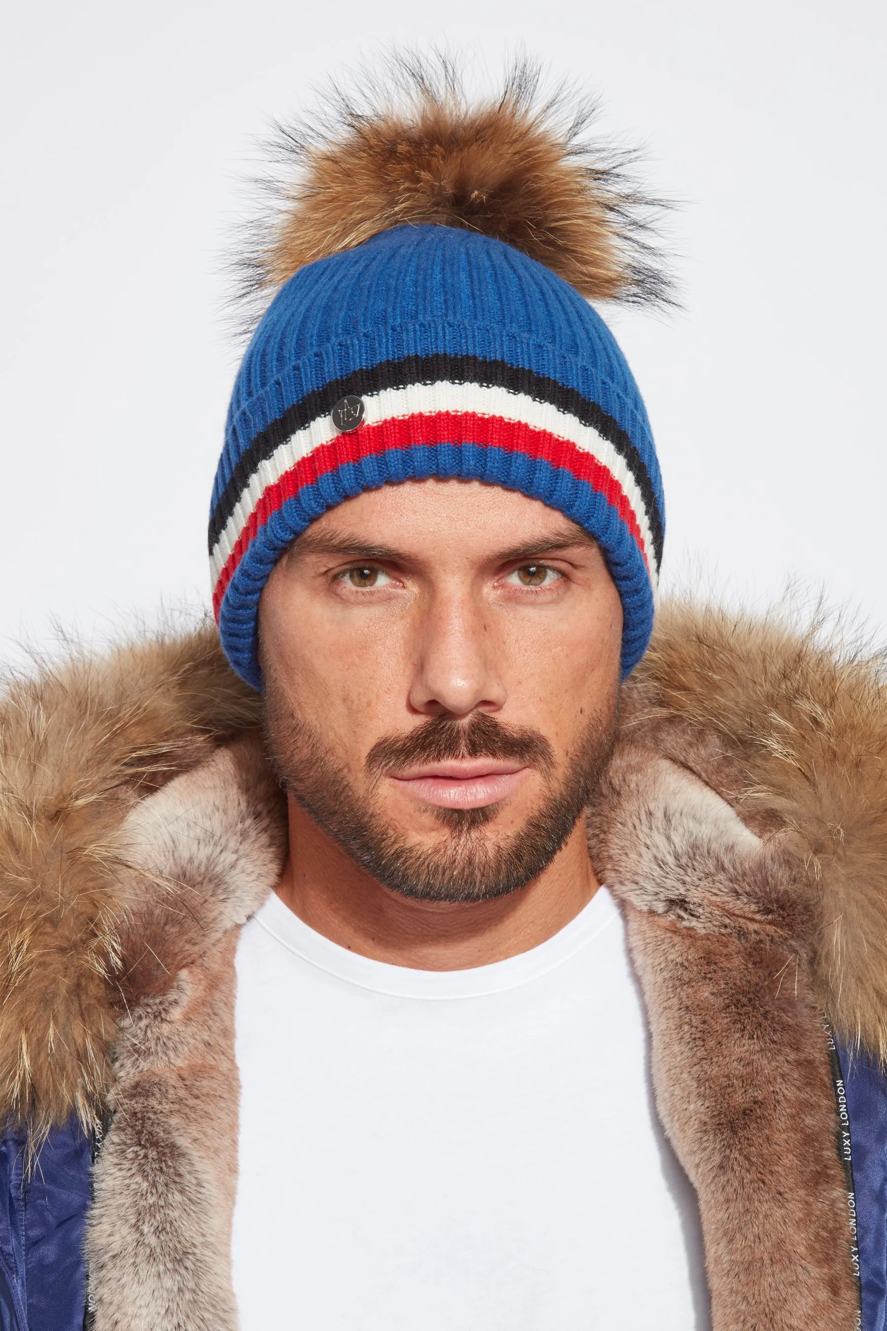 Mens Aston Merino Wool Pom Pom Hat - Blue