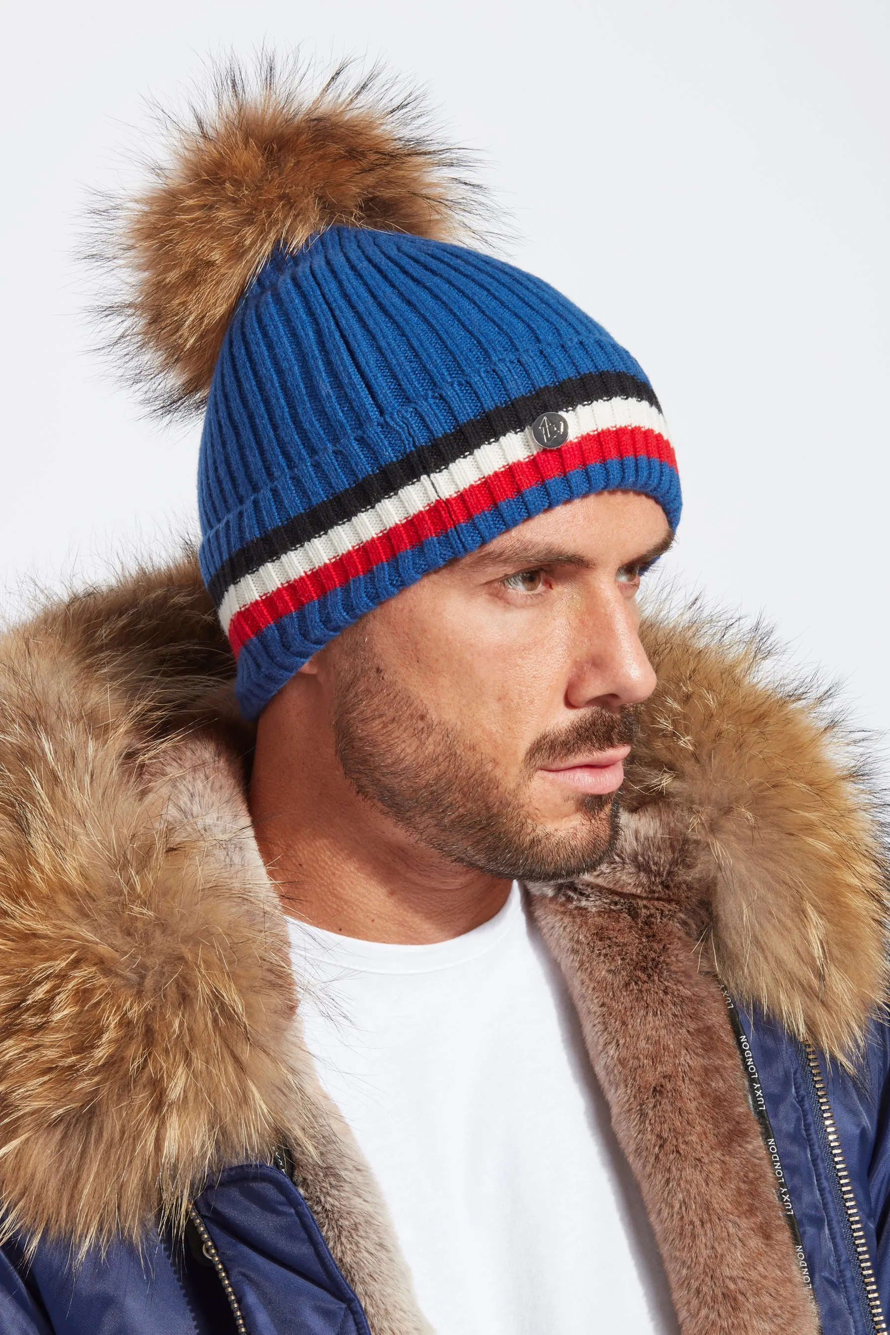 Mens Aston Merino Wool Pom Pom Hat - Blue