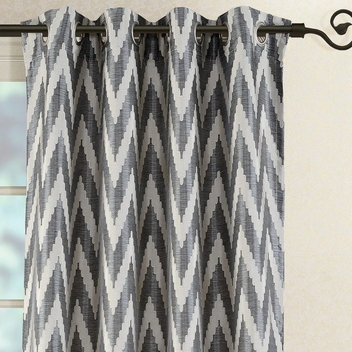 Pair (Set of 2) Lisette Chevron Top Grommet Window Curtain Panels, 108 Inches Total Width