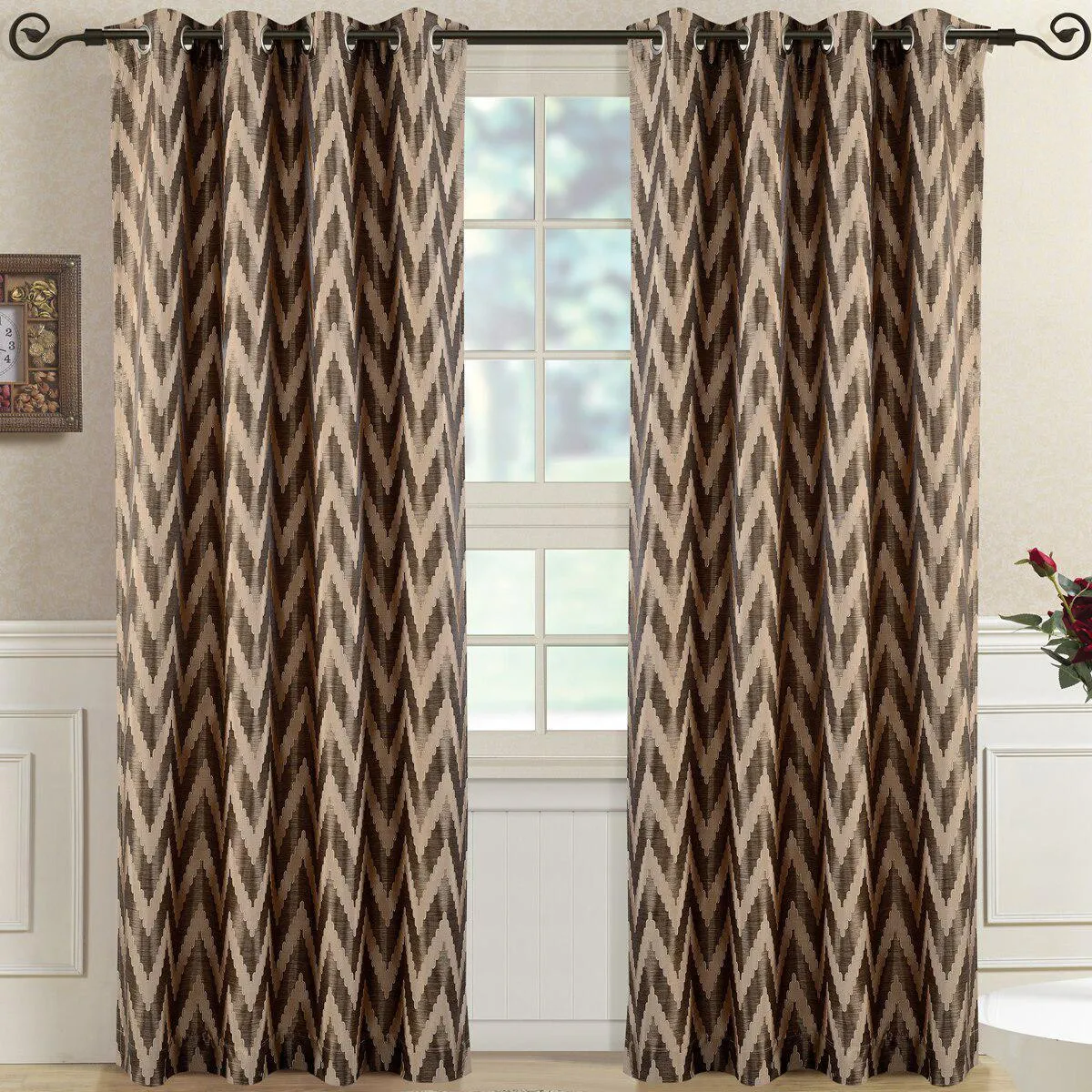 Pair (Set of 2) Lisette Chevron Top Grommet Window Curtain Panels, 108 Inches Total Width