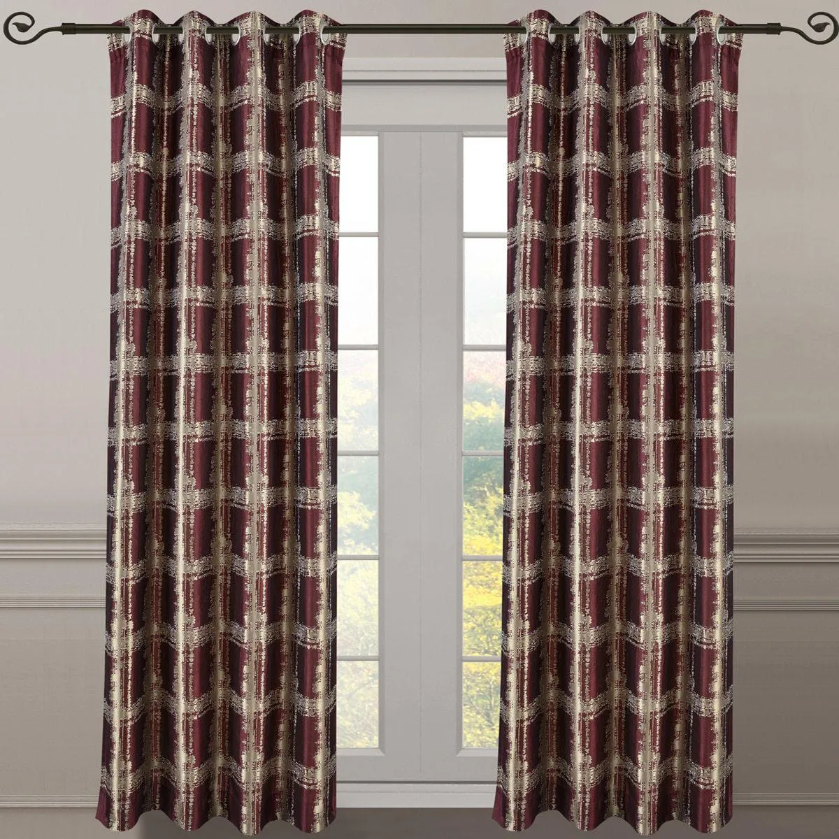 Pair (Set of 2) Top Grommet Window Curtain Panels Abstract Jacquard Studio, 104 Inches Total Width