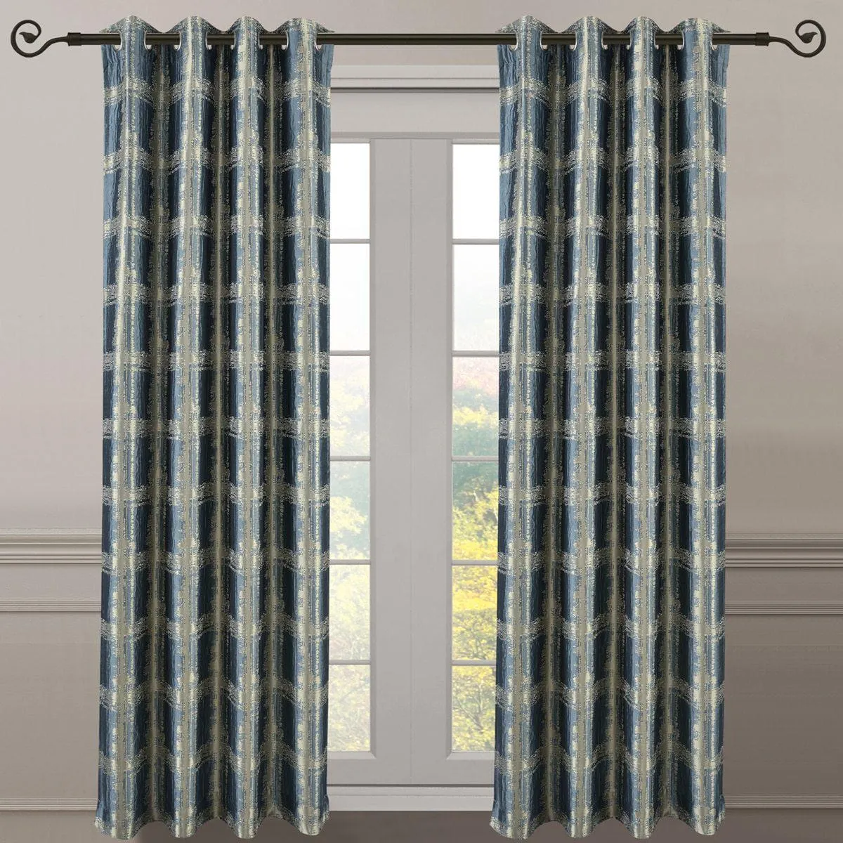 Pair (Set of 2) Top Grommet Window Curtain Panels Abstract Jacquard Studio, 104 Inches Total Width