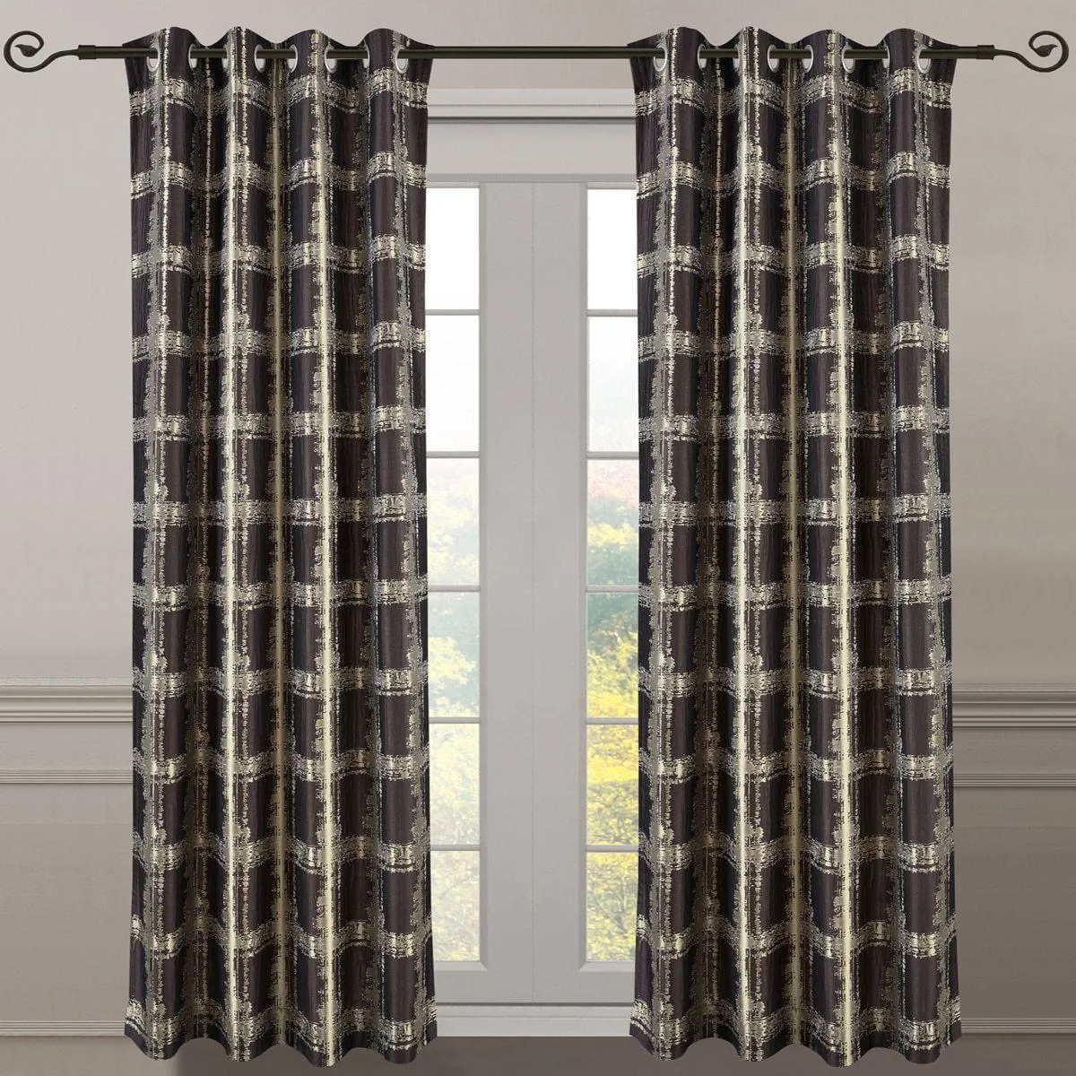 Pair (Set of 2) Top Grommet Window Curtain Panels Abstract Jacquard Studio, 104 Inches Total Width