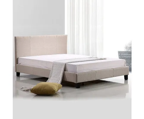 Queen Linen Fabric Bed Frame Beige