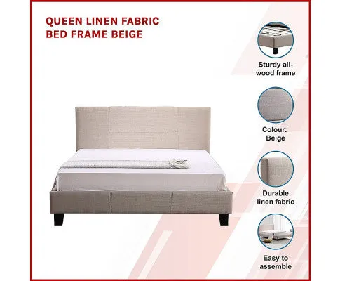 Queen Linen Fabric Bed Frame Beige