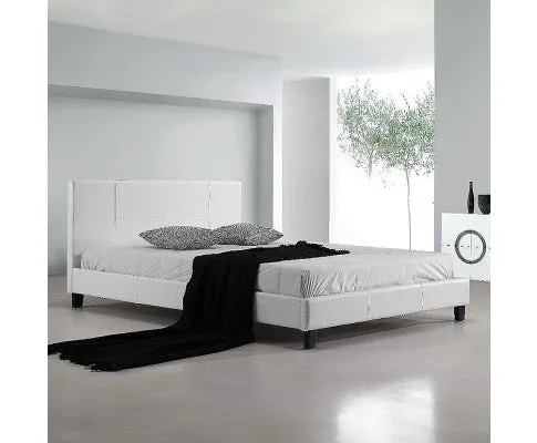 Queen PU Leather Bed Frame White