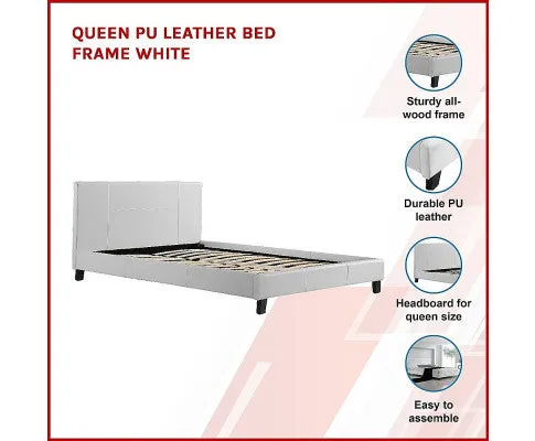 Queen PU Leather Bed Frame White