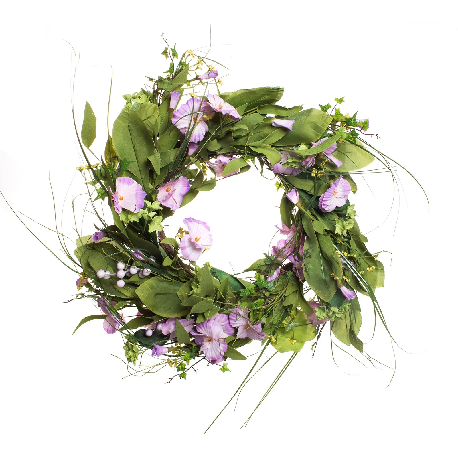 Red Co. Summer Violets Bouquet Wreath - Purple & White Flower Petals, 22 Inches