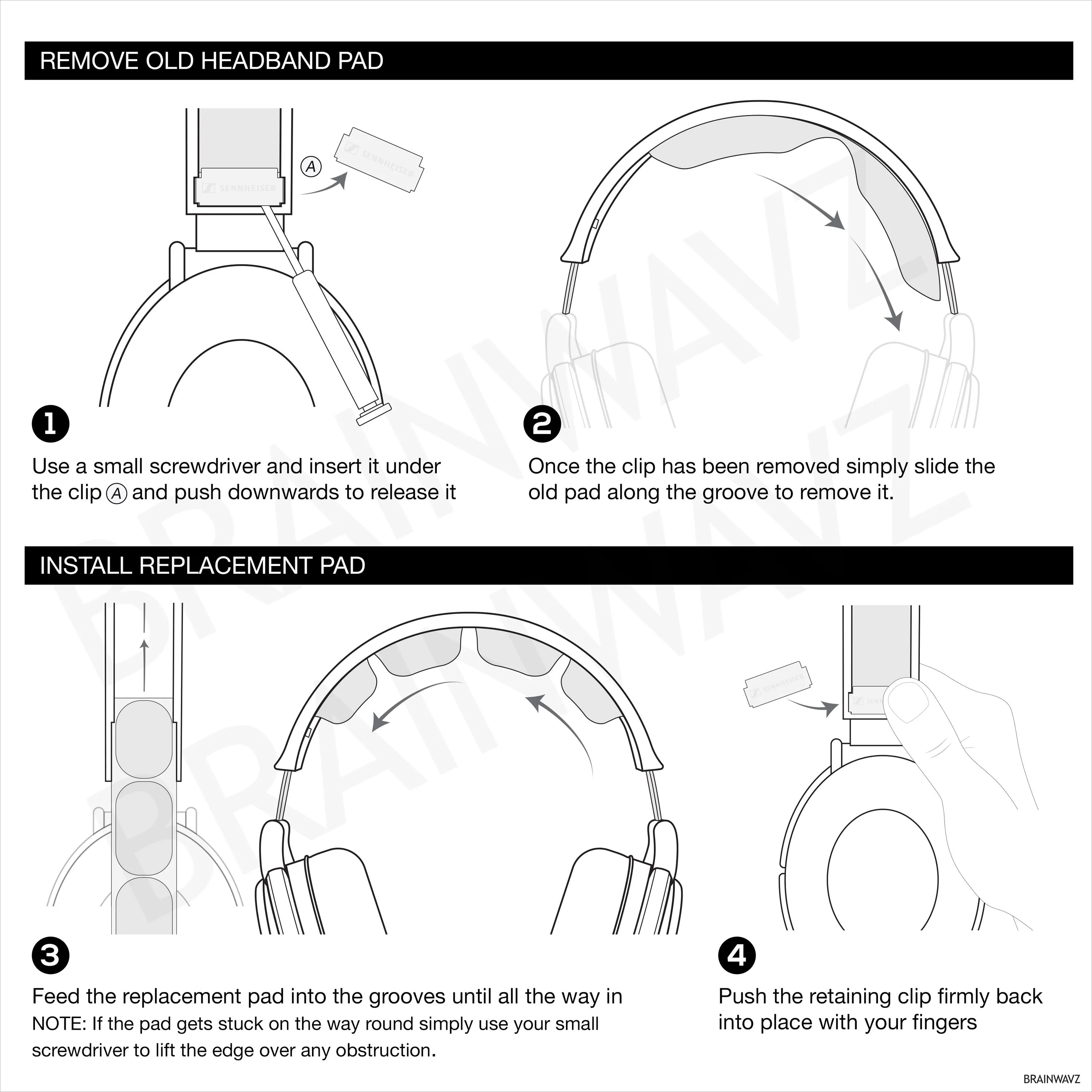 Replacement Headband for SENNHEISER HD580, HD600, HD650 & HD660S Headphones - Soft Woven Fabric & Foam Cushion Pad