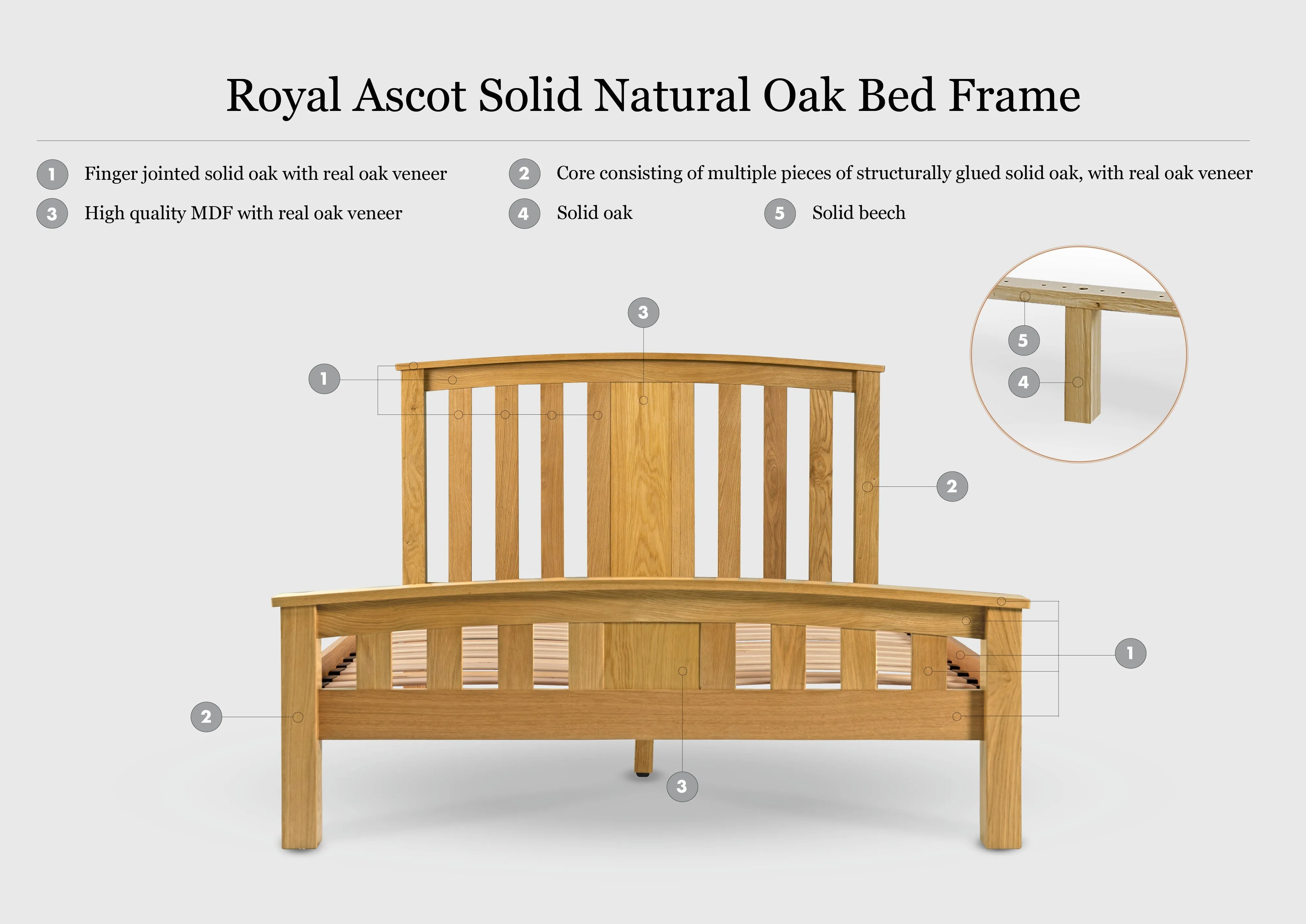 Royal Ascot Solid Natural Oak Bed Frame - 4ft Small Double