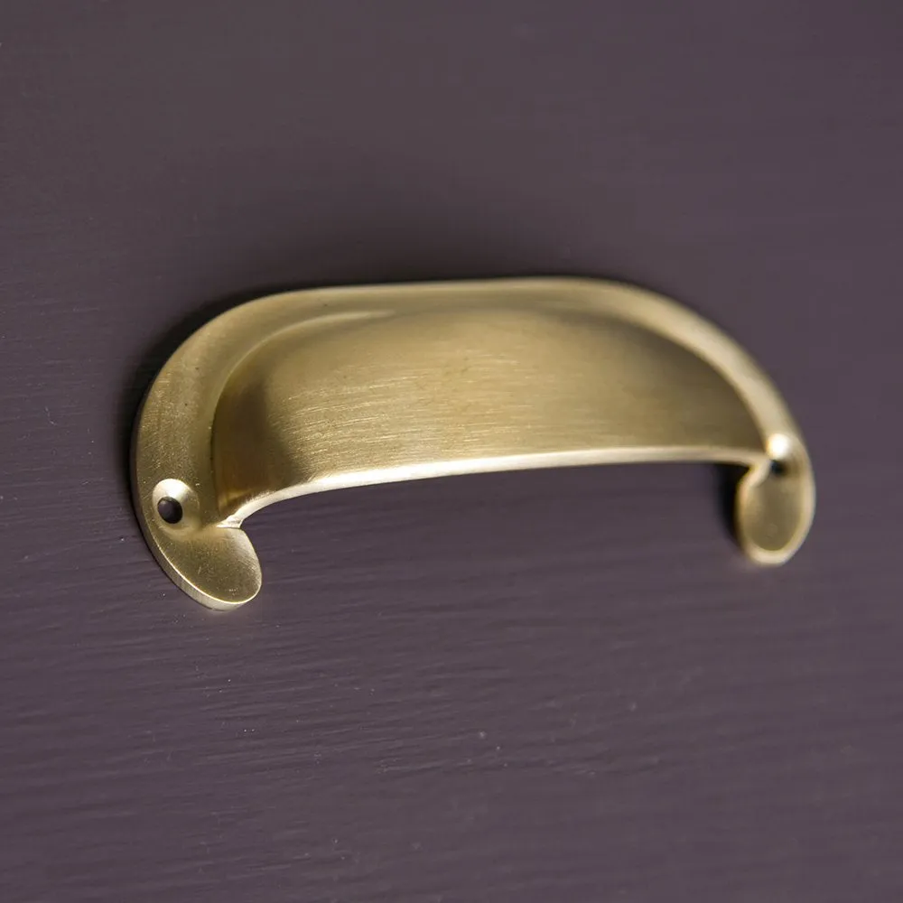 Satin Brass Large Curved Hooded Drawer Handle