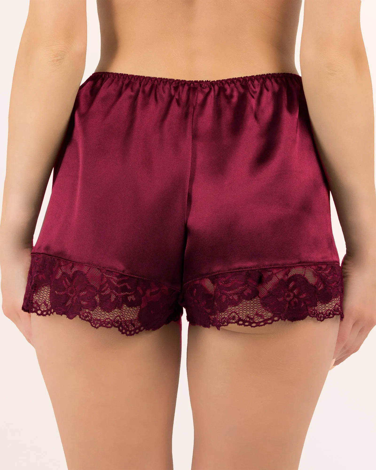 Satin Lace Shorts - Wine Red